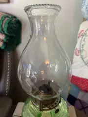 Vintage Large Bulge Clear Glass Beaded Top Oil Lamp Chimney