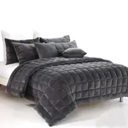 Augusta Faux Mink Quilt / Comforter Set Charcoal (Single, Double, Queen, King, Super King)