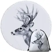 Black and White Deer Round Beach Towel