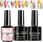Nail Gel Polish Set - 3X Shine Finish Base Top Coat Nail Blooming Gel,Home Salon Spreading Effect Manicure Accessory for Dating, Gathering