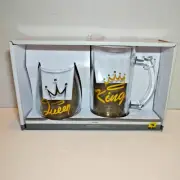 Trueliving Glass Wine 17 oz & Beer Mug 18.6 oz Combo Set Queen King Bride Groom