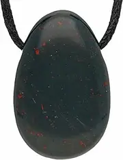 [Lebensquelle Plus] Heliotrope Drop Pendant | Drilled Tumbled Stone Pendant with Cotton Cord | High-Quality Gemstone Pendant, Semi Precious Stone, Heliotrope