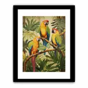 Three Parrots Wood Framed print Art Poster
