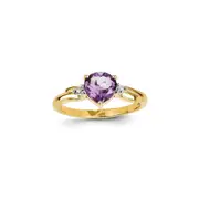 14K Yellow Gold Real Diamond and Amethyst Heart Ring