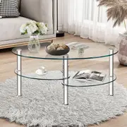 CostwayTempered Glass Coffee Table with Open Storage Shelf-Clear