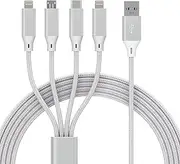 Multi Charging Cable 2m/6FT,4 in 1 Nylon Braided [MFi Certified] USB Fast Charging Cords,Multiple Charger Cable with Lightning/Type C/Micro USB Connectors for iPhone Android Huawei Tablets(White)