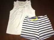 7 Mini Boden Outfit NWT Blue Striped Toweling Shorts & White Flutter Sleeve Top