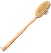 AIMALL Body Bath Brush Natural Wooden Scrub Back Massager with Long Handle, 16.1 Inches, Exfoliating Shower Scrubber, Detachable for Handheld or Full-Length Use