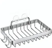 Soap Dish Soap Holder with Hooks for Shower, Rust Proof 304 Stainless Steel, Adhesive No Drilling, Silver
