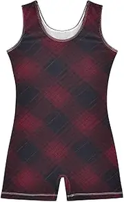 [FRODOTGV] Dark Red Plaid Girls Gymnastics Leotards Children Dance Biketard Short Unitard for Exercise, Playing, Biketard