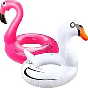 2 Pcs 47 inch Inflatable Pool Floats Inflatable Flamingo Swan Pool Tube Pool Raft Lounge Blow Up Flamingo Swan Swim Ring for Adult Summer Beach Pool Party Toy