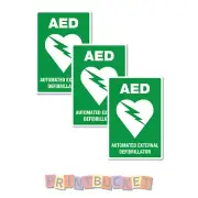 AED Automated External Defibrillator sticker 3 pack 100mm water/fade proof vinyl