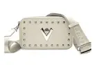 New VALENTINO ORLANDI Studded Guitar Strap Double Zip Crossbody Camera Bag Grey