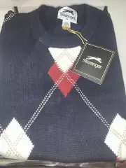 Vintage Slazenger Sweater Mens Medium Colorful Argyle 90s NWT Golf Tennis
