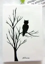 Danilo Cuevas Mini Printed Canvas Picture Ornament Owl Silhouette In Tree