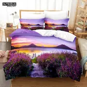 a2286 Bed Sheets Purple Flower Bedding Set Butterfly Bed Linen Double Women Girls Romantic Lavender Duvet Cover Pillowcase3-Piece Bedding Set (1 Duv