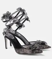 [Rene Caovilla] Rene Caovilla Floriane 80 embellished lace and leather pumps AU 4 black
