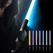 Lightsaber, RGB 7 Colors Metal Hilt Light Saber, Smooth Swing USB Rechargeable Light Sword with Sounds Effect for Kids Adults Cosplay (78cm Black)