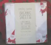 NWT Pottery Barn Kids West Elm Modern Smiley Santa ORGANIC FULL Sheet Set ~