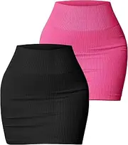 [FEOYA] Mini Skirt Tight Stretchy Ribbed High Waisted Bodycon Skirt Sexy Y2K Rave Fitted Short Pencil Skirt 2 Packs