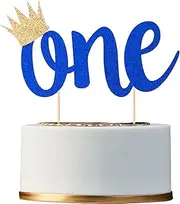 Double Sided One Cake Topper for 1st birthday boy, Royal Blue First Birthday Cake Topper for Boys, Baby Boy One Year Old 1st Birthday Decorations