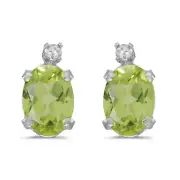 14k White Gold Oval Peridot And Diamond Earrings