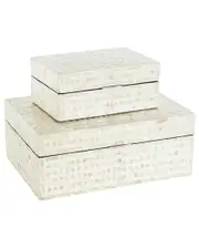 Peyton Lane Set Of 2 Geometric Mother Of Pearl Shell Handmade Mosaic Dot Storage Decorative Box