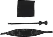 [WRITWAA] 3pcs Mens Satin Bow Tie Cumberbund And Bow Tie Set Cummerbund Handkerchief Black for Men