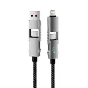[4in1] ZUSLAB 65W Fast Charging Cable for iPhone 15 Pro Max Plus LED Display Type-C Charger Cord - 1.2M (Silver)