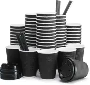 Primens Insulated Disposable Coffee Cups with Lids & Straws 12 oz, 100 Packs - P