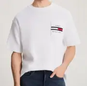 Tommy Hilfiger Mens Waffle T-Shirt Short Sleeve Logo Size M White Tee New