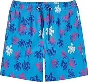 [CALBOUNT] Boys' Swimming Shorts Printed Quick Dry Swim Shorts with Inner Shorts, Blue Turtle, 140-146