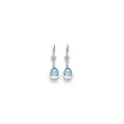 14k White Gold 6mm Blue Topaz Checker leverback Earrings