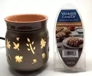 Yankee Candle Fall Leaves Wax Warmer TIMER + Pumpkin Banana Scone 6pc Melts NIB