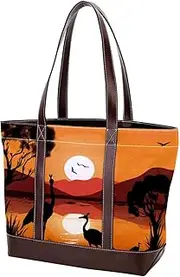 [Generic] The Tote Bag For Women,Tote Bag With Zipper,Canvas Tote Bag,Australia Sunset Kangaroo Ostrich Handbags