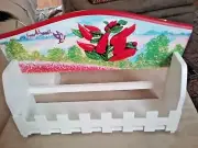 Vintage Wooden Spice Rack with 5 Ceramic Bottles- Chili Pepper design- NIB