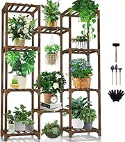 Uneedem Plant Stand Indoor Outdoor, Tall Shelf for Multiple Plants, 10 Tiers 11 Pot Large Rack Wood Holder Shelves for Room Corner Balcony Garden Patio