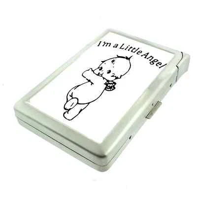 I'm a little Angel Cherub Doll Cigarette Case w/Built in Lighter Metal Wallet