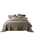 Bianca Kairo Leaf Velvet Bedspread Comforter Coverlet Taupe Single / Double