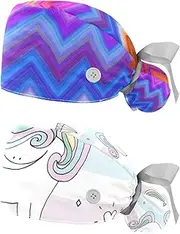 [WOSHJIUK] Working Hat 2 Pack Scrub Caps for Women,Colored Texture Background Graphic,Tie Back Cap Adjustable Scrub Hat