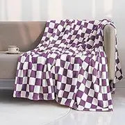 Throw Blankets Flannel Blanket with Checkerboard Grid Pattern Soft Throw Blanket for Couch, Bed, Sofa Luxurious Warm and Cozy for All Seasons (Purple, 50"x60")
