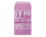 Professional Pedicure Kit Nail ClippersTools, Grooming Kit Nail Care Tool with Leather Travel Case -16 Pieces - Purple