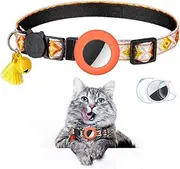Airtag Cat Collar, Reflective Kitten Collar with Apple Air Tag Holder and Bell for Girl Boy Cats, 0.4 Inches in Width and Lightweight (Orange)