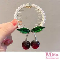 在飛比找momo購物網優惠-【MISA】韓國設計立體可愛小櫻桃珍珠造型丸子頭盤髮夾 馬尾