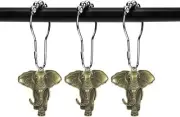Set of 12 Realistic Elephant Shower Curtain Hooks Decorative Home Bronze
