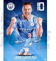 Be The Star Posters Man City FC Grealish Action 21/22 Poster A2 - Officially Licensed Product, Blue, 16.5 x 23.3 inches