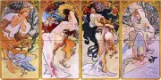 Girls fruits seasons A. Mucha Tile Mural Kitchen Wall Backsplash Marble Ceramic