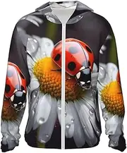 [LHBWCVN] UPF 50+ Light Jacket Full Zip Sun Protection Hoodie for Women Men Long Sleeve Ladybug on Daisy Flower Sun Shirts
