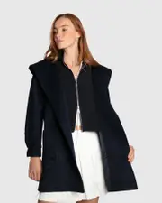 [Belle & Bloom] Next To You Hooded Wool Blend Coat - Navy