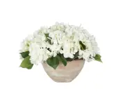 Rogue Artificial Hydrangea Flowers Bush in Earthenware Bowl Potted Plant White